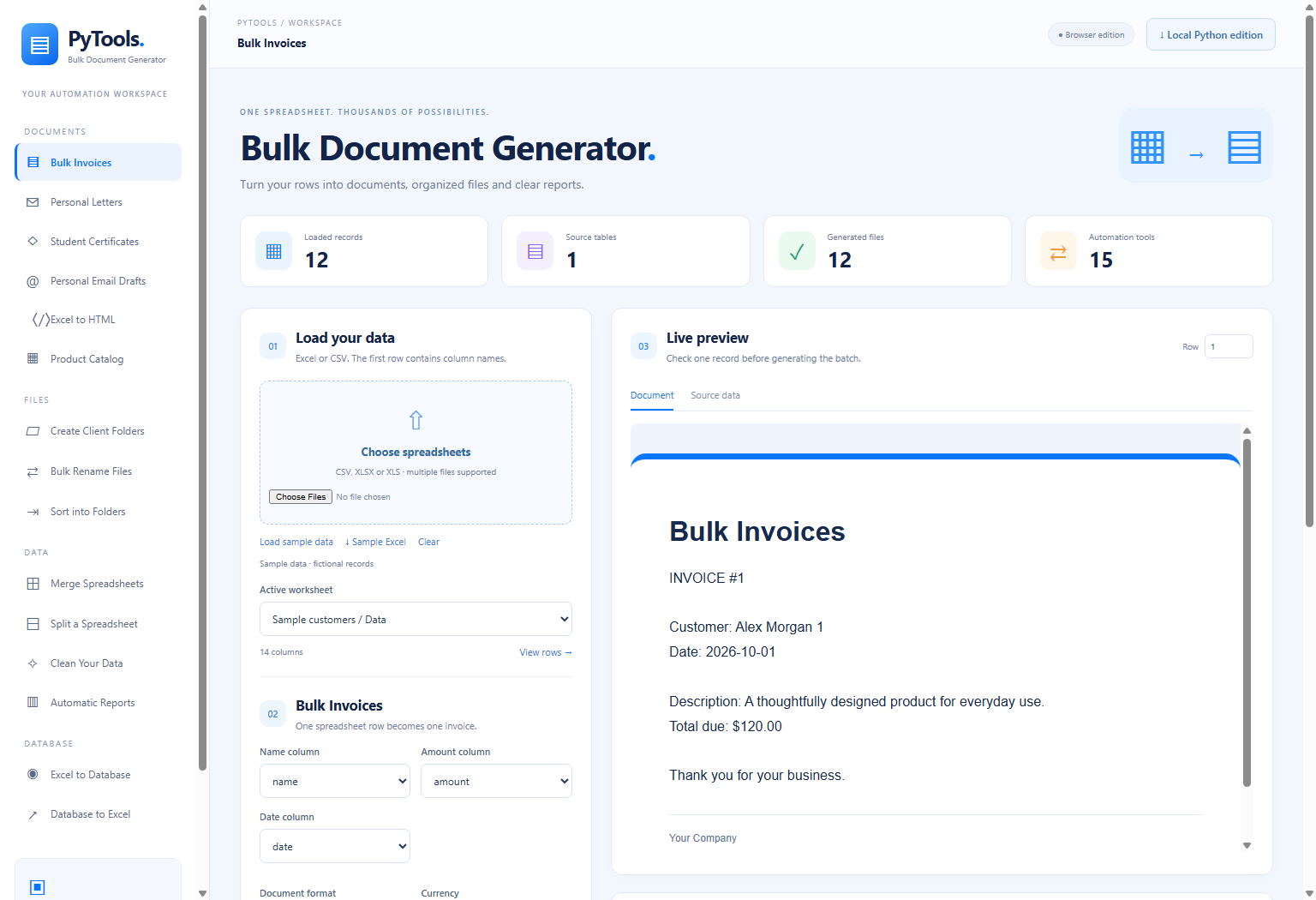 תצוגת Bulk Document Generator